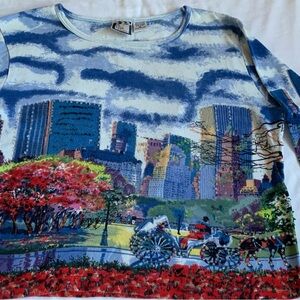 Gorgeous NYC beaded blue long sleeve XL blouse.